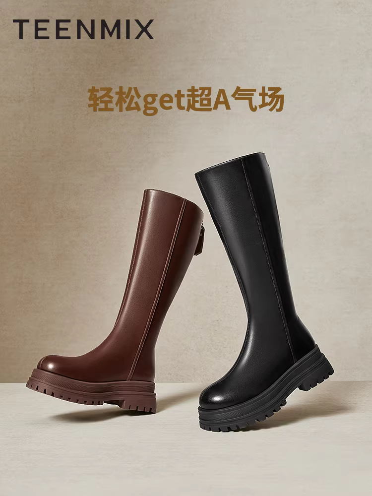 Giày bốt hiệp sĩ đế dày cổ điển Tianmeiyi có lót lông cừu, bốt cao cổ, giày nữ, bốt thời trang, bốt da, mẫu mùa đông mới.