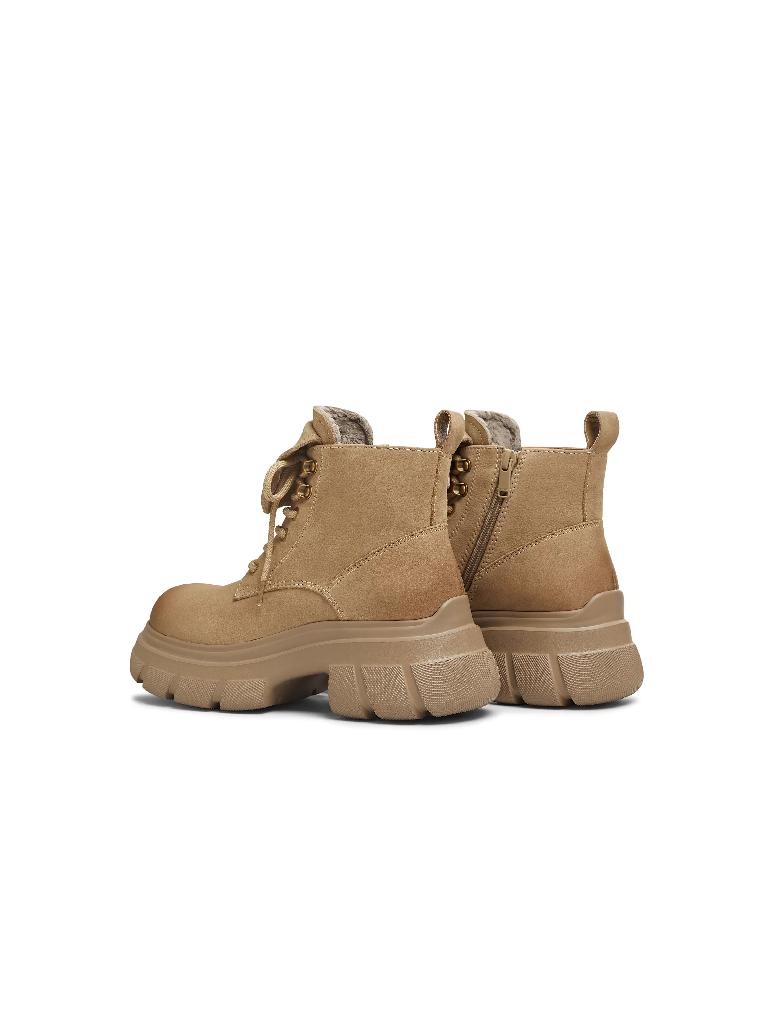 Giày bốt làm việc ngoài trời đế dày tăng chiều cao Tianmeiyi, lót lông cừu, kiểu Martin dành cho nữ, bốt ngắn thường ngày, mẫu mới mùa đông 2025.