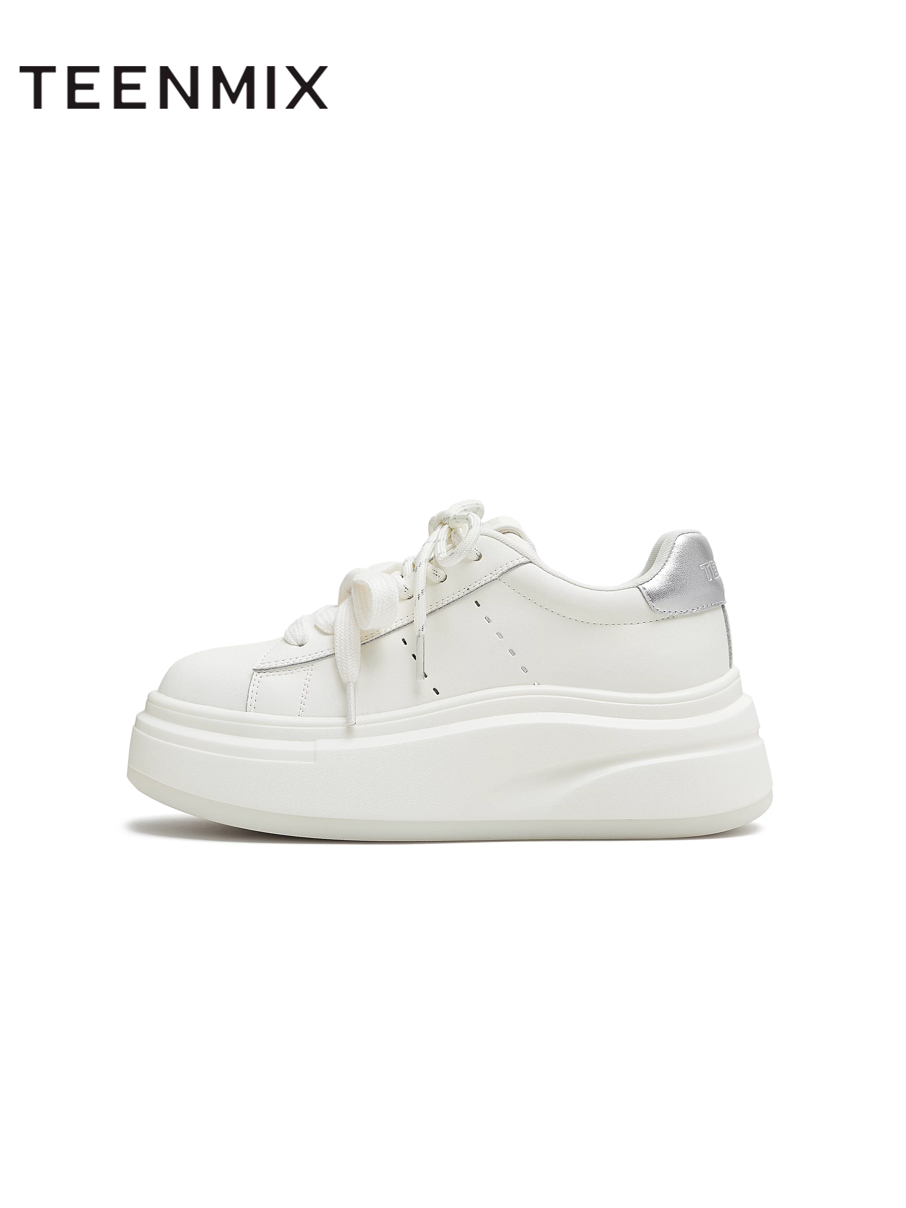 Giày thể thao nữ Tianmeiyi đế dày tăng chiều cao, dây giày đôi, màu trắng, kiểu dáng thể thao, mùa thu 2025, mẫu mới KB089CM5