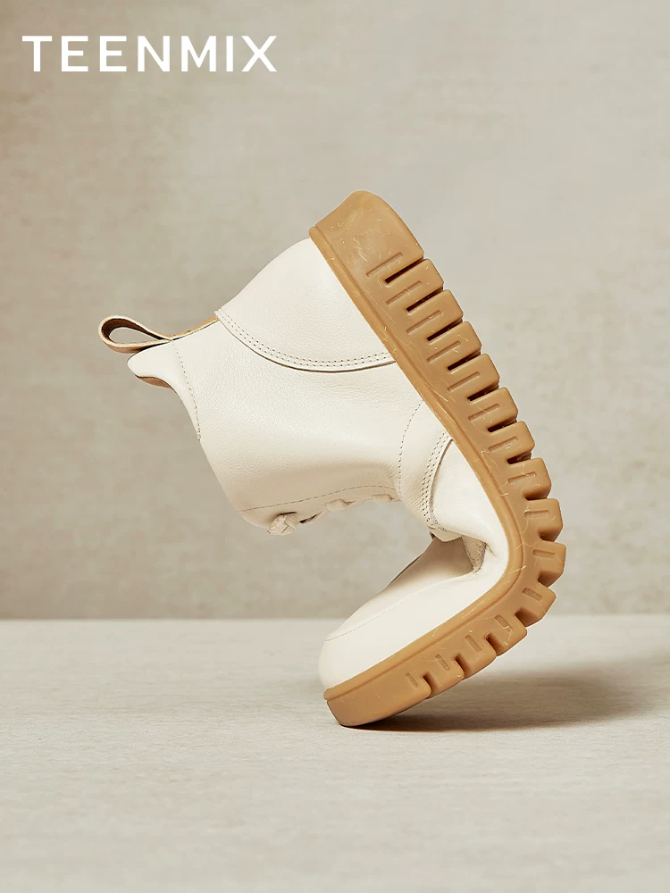 Giày bốt cổ điển đế mềm Tianmeiyi có lông cừu, bốt thời trang, giày nữ, bốt ngắn đế dày, bốt da, phong cách mùa đông mới