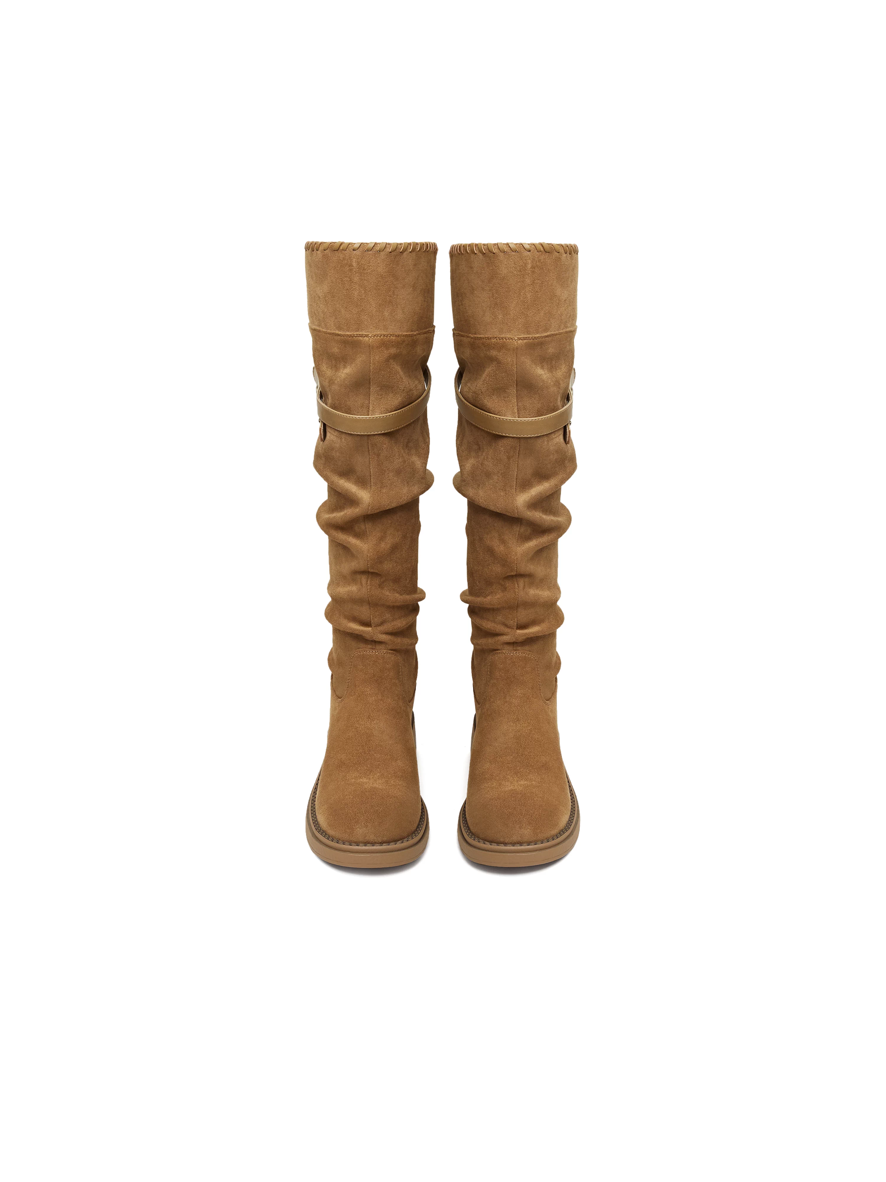 Giày bốt kiểu phương Tây đế dày cổ điển Tianmeiyi, bốt xếp tầng, bốt dài quá đầu gối, giày nữ, bốt thời trang cổ cao, kiểu mới mùa đông 2025