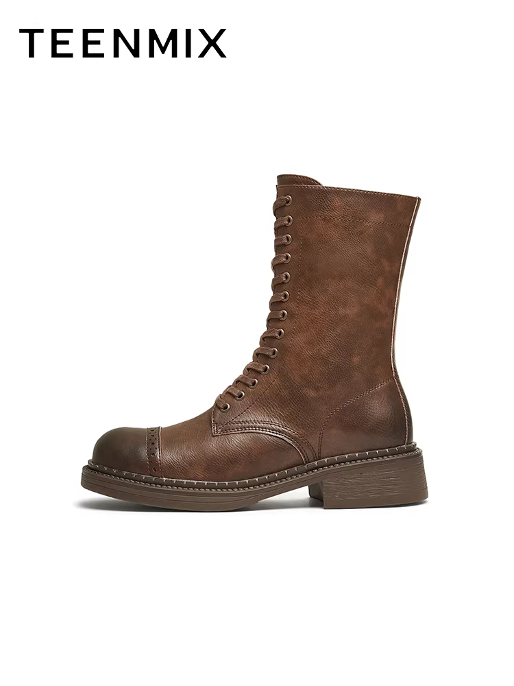 Tianmeiyi retro giày bốt phương Tây Martin hiệp sĩ giày bốt nữ đế dày bốt ngắn bốt da mùa đông mẫu mới KQZ02DZ4