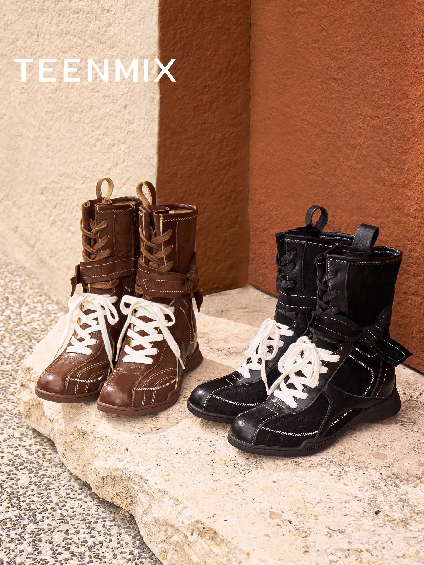 Giày bốt cổ cao Tianmeiyi phong cách retro, giày tập luyện Đức, giày bốt ngắn nữ buộc dây, giày bốt Martin, giày bốt kiểu Tây, mẫu mới thu 2025