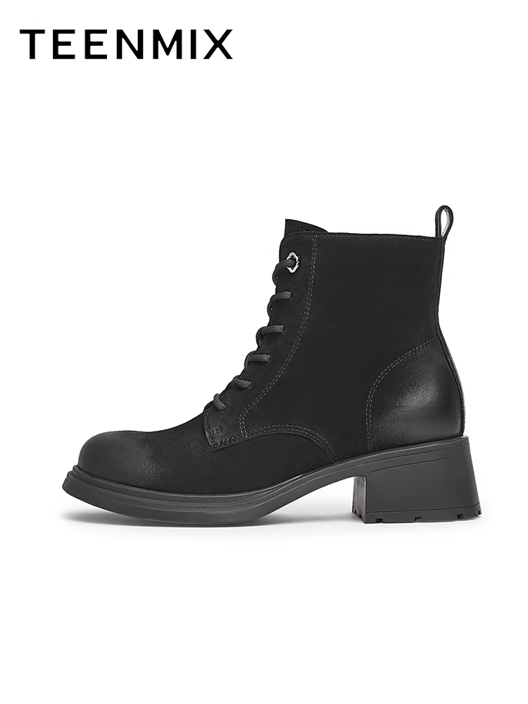 Giày bốt cổ điển Tianmeiyi, bốt màu vàng, bốt Martin lót lông cừu, giày nữ, bốt ngắn đế dày, bốt da, phong cách mùa đông mới