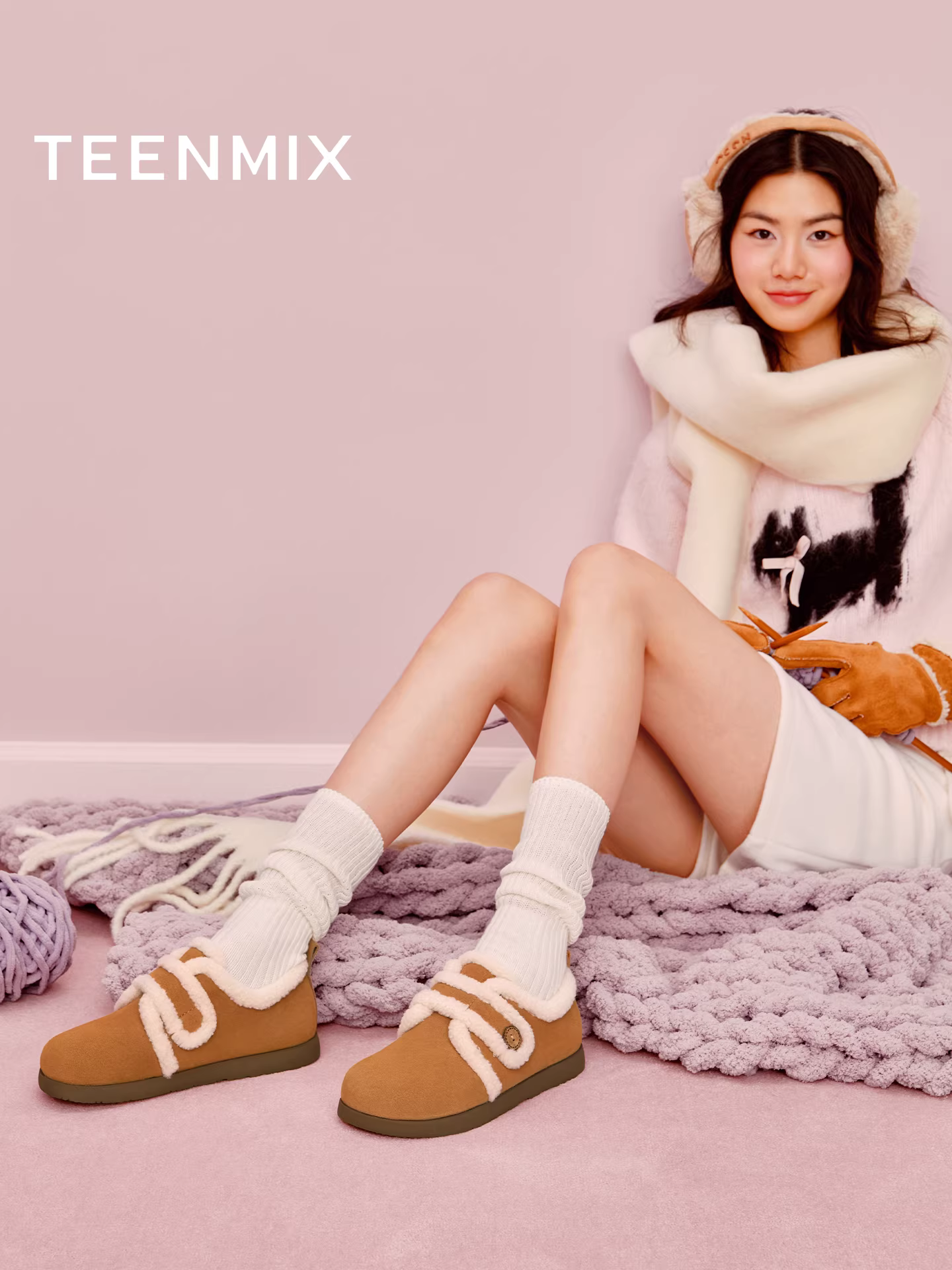 Giày bốt lông cừu dày đế cao cổ điển Tianmeiyi, giày bông nữ, bốt ngắn mùa đông 2025 mẫu mới BM131DM5