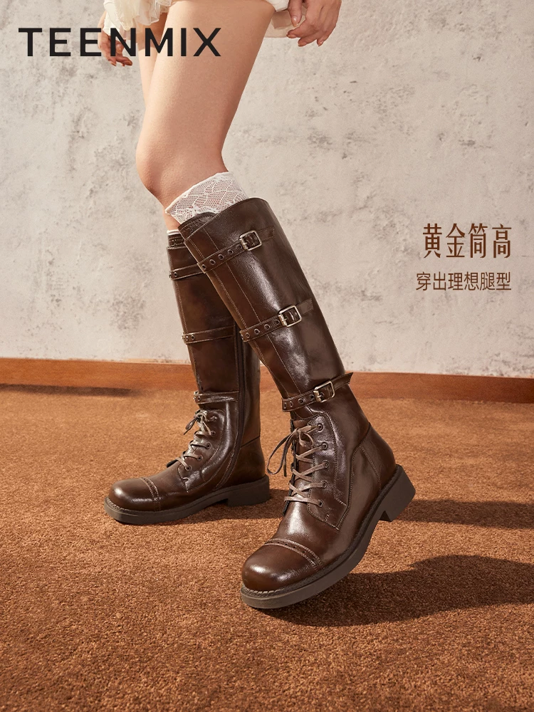 Giày bốt kiểu phương Tây cổ điển Tianmeiyi có lót lông cừu, bốt hiệp sĩ, bốt dài, bốt cao nữ, bốt da, mẫu mùa đông mới KQZ04DG4