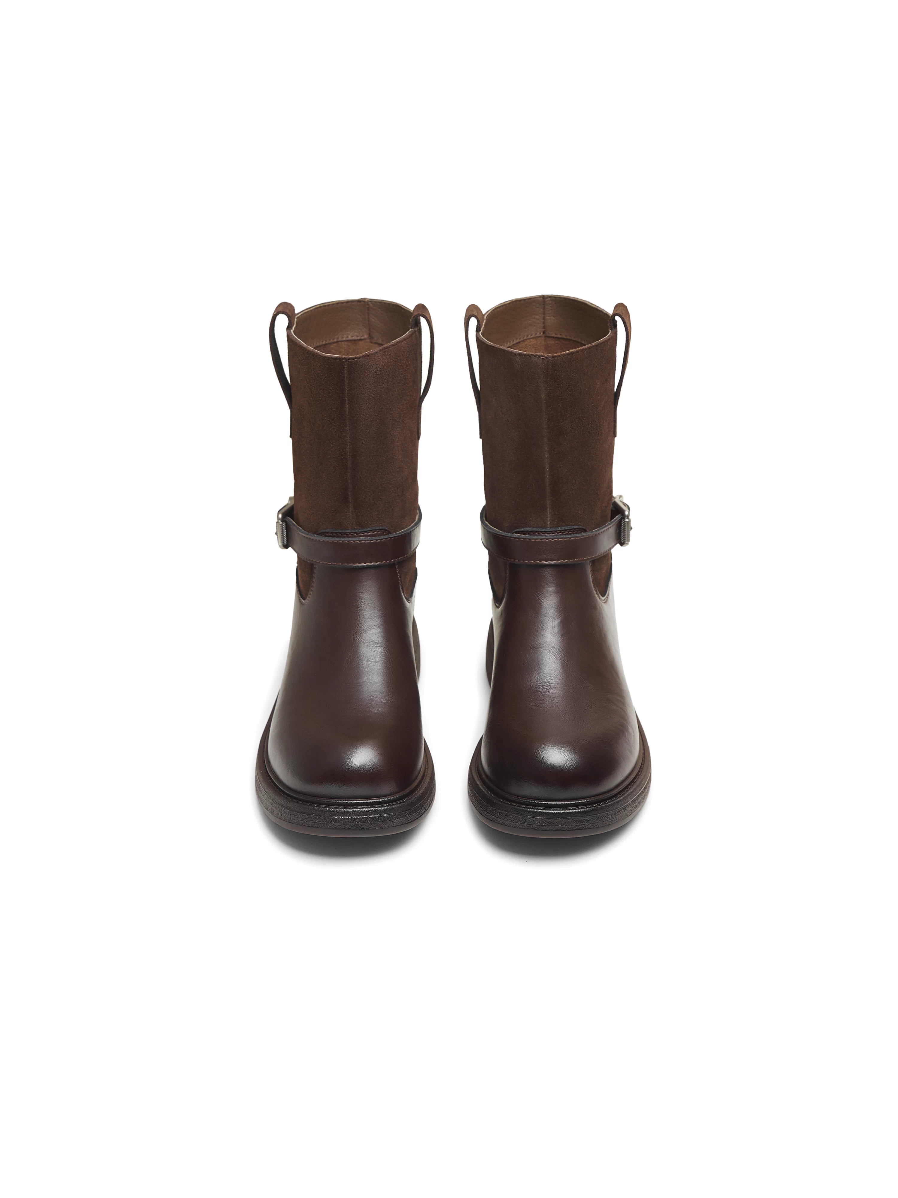 Giày bốt thời trang đế dày kiểu cổ điển Tianmeiyi, giày bốt thun nữ, giày lười da, bốt ngắn mùa đông 2025 kiểu mới