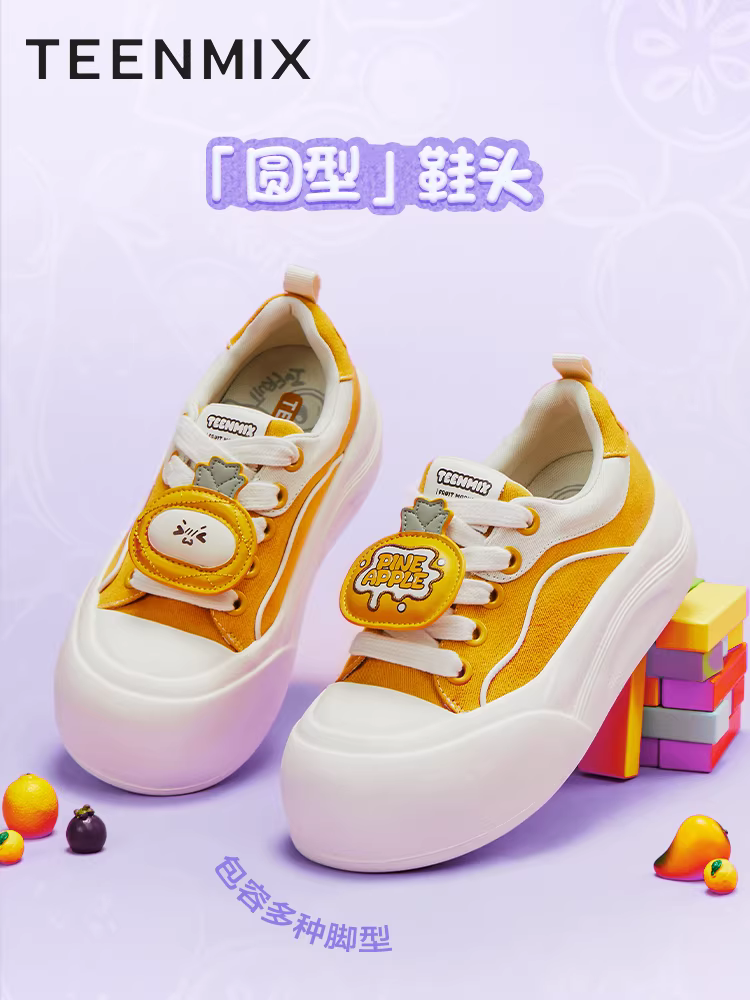 Giày Sneaker Nữ Tianmeiyi Fruit Cloud đế dày tăng chiều cao, kiểu chunky, chất liệu canvas, phong cách thường ngày, mẫu mới Thu 2025