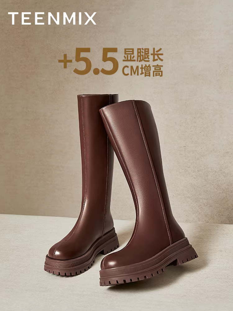 Giày bốt hiệp sĩ đế dày cổ điển Tianmeiyi có lót lông cừu, bốt cao cổ, giày nữ, bốt thời trang, bốt da, mẫu mùa đông mới.