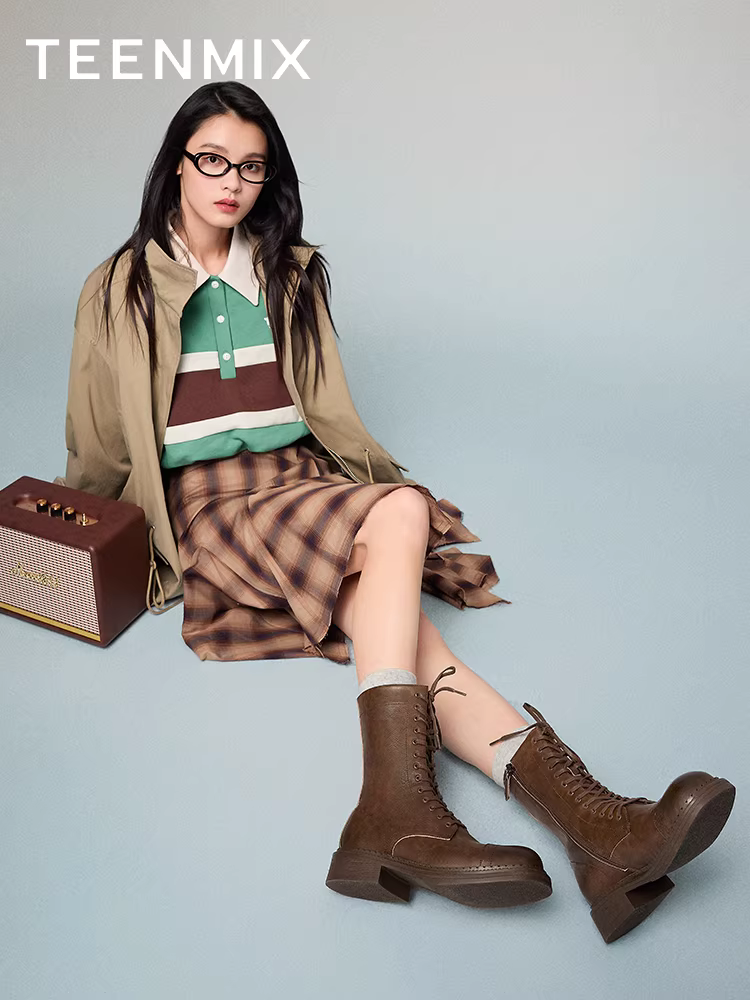 Tianmeiyi retro giày bốt phương Tây Martin hiệp sĩ giày bốt nữ đế dày bốt ngắn bốt da mùa đông mẫu mới KQZ02DZ4