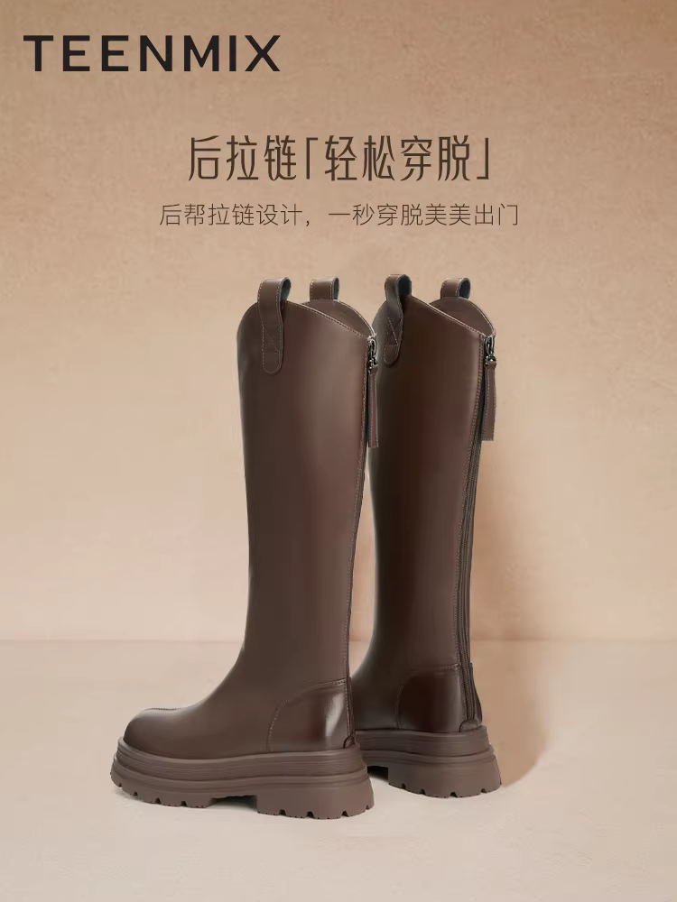 Giày bốt cưỡi ngựa lót lông cừu đế dày cổ điển Tianmeiyi, bốt dài, giày nữ, bốt thời trang cổ cao, bốt da, phong cách mùa đông mới