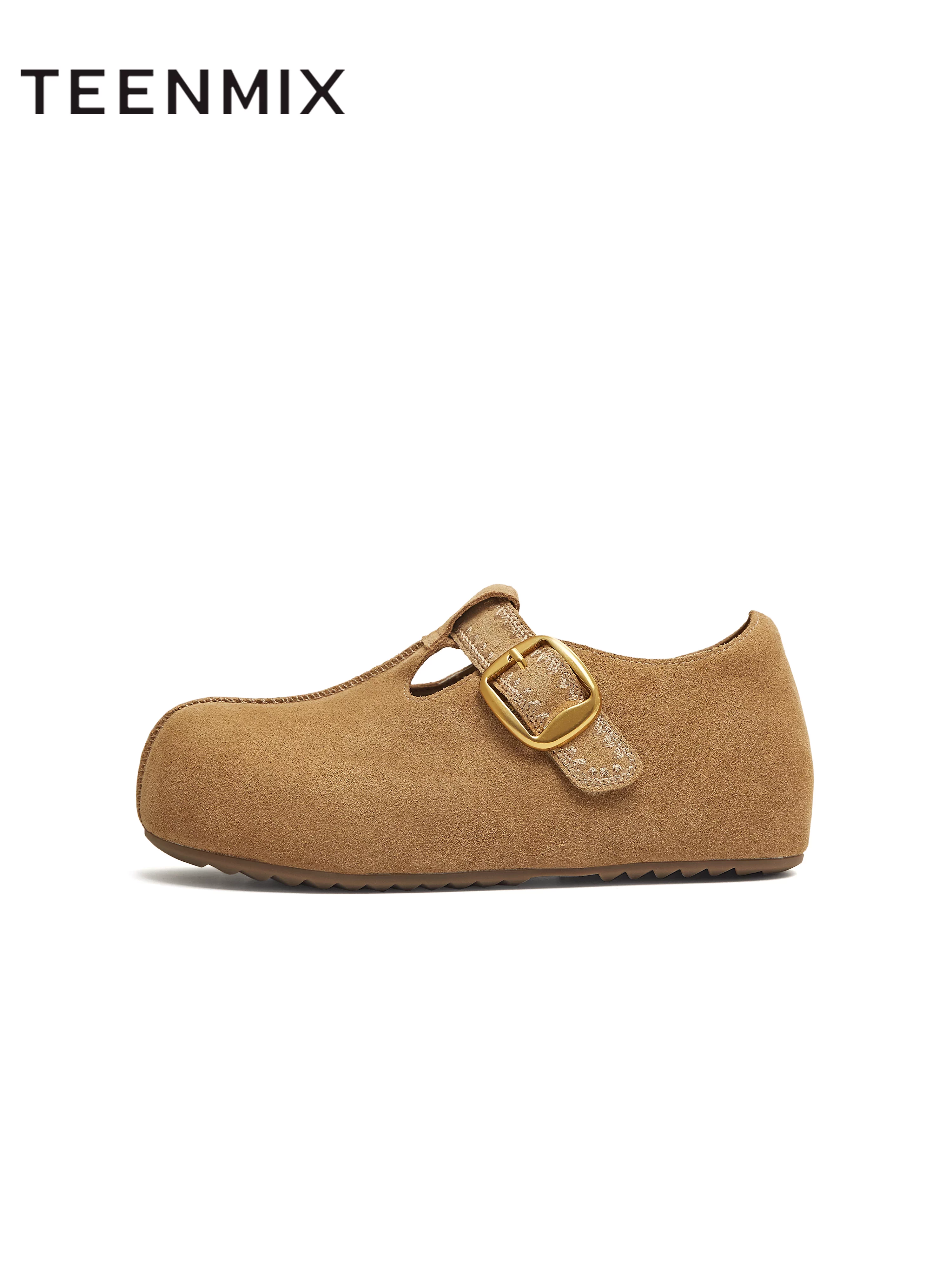 Giày Birkenstock đế dày tăng chiều cao kiểu retro Tianmeiyi có lớp lót lông mềm, giày vải, giày thường ngày nữ, mẫu mới thu đông 2025.