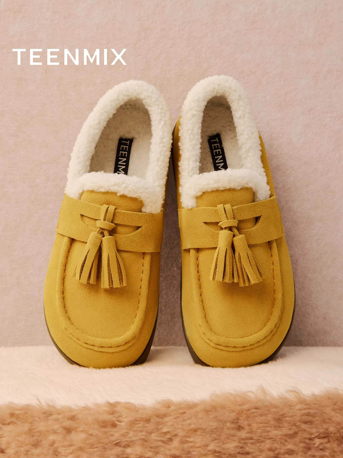 Giày lười lót lông cừu đế dày Tianmeiyi, giày lông, giày cotton, ủng tuyết nữ, bốt ngắn thông thường, phong cách mới mùa đông 2025