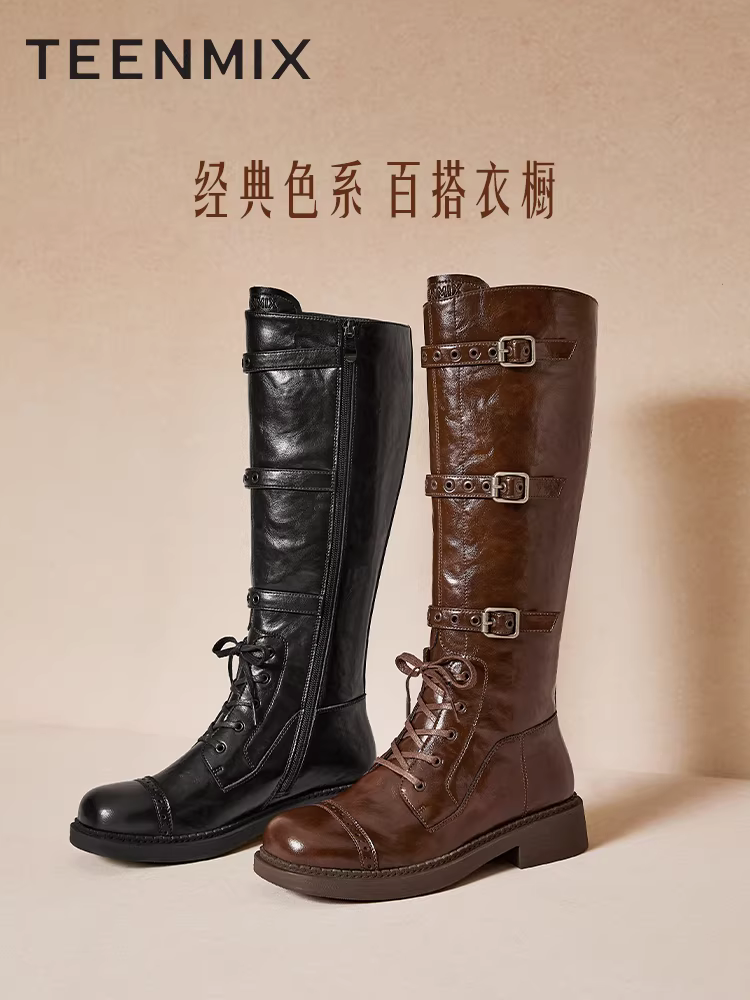 Giày bốt kiểu phương Tây cổ điển Tianmeiyi có lót lông cừu, bốt hiệp sĩ, bốt dài, bốt cao nữ, bốt da, mẫu mùa đông mới KQZ04DG4