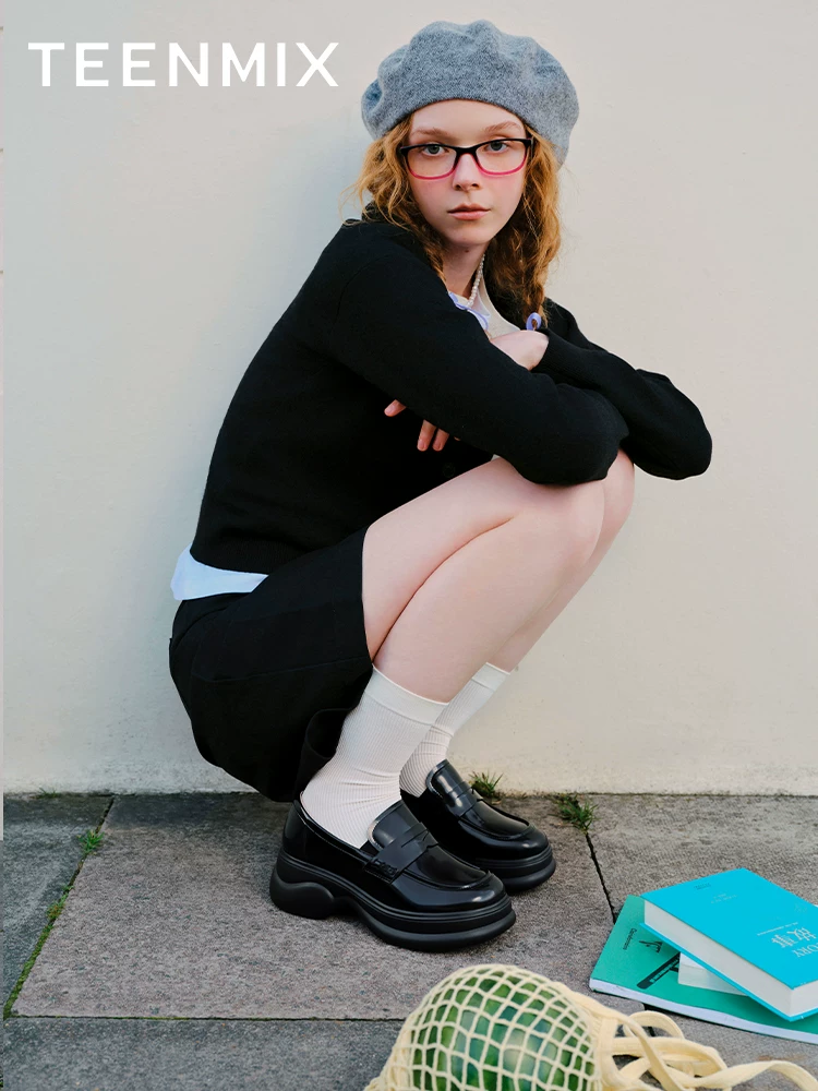 Giày lười đế dày tăng chiều cao kiểu Anh của Tianmeiyi dành cho nữ, giày đơn cổ điển, giày da nhỏ, mẫu mùa xuân mới CME14AA5