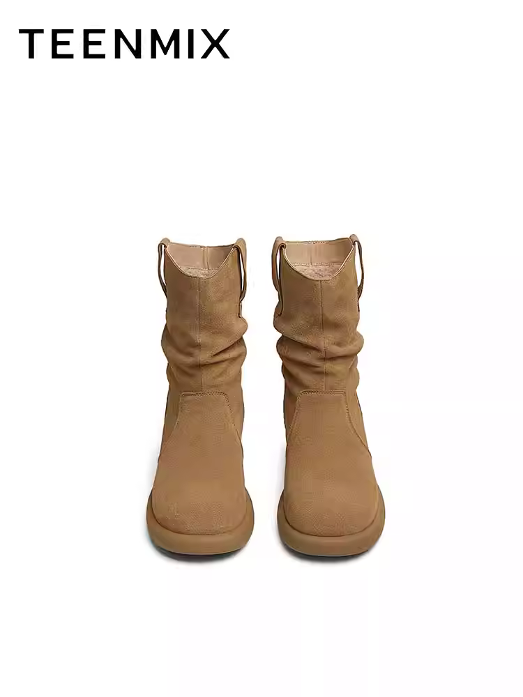 Giày bốt cổ điển kiểu phương Tây Tianmeiyi có lớp lót lông cừu, bốt xếp tầng dành cho nữ, bốt ngắn đế dày, kiểu dáng mùa đông mới KXZ08DD4