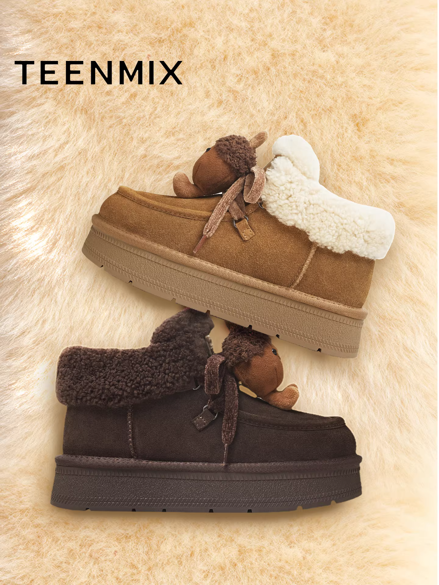 Giày bốt tuyết lót lông giữ ấm đế dày tăng chiều cao Tianmeiyi, chất liệu bông mềm mại, kiểu dáng mới mùa đông 2025 dành cho nữ