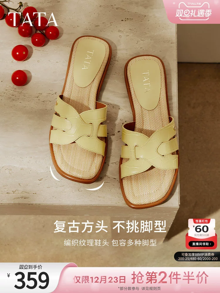 Dép nữ kiểu Pháp TATA, dép quai ngang thanh lịch đi ngoài trời, mẫu mới hè 2025 7H901BT5