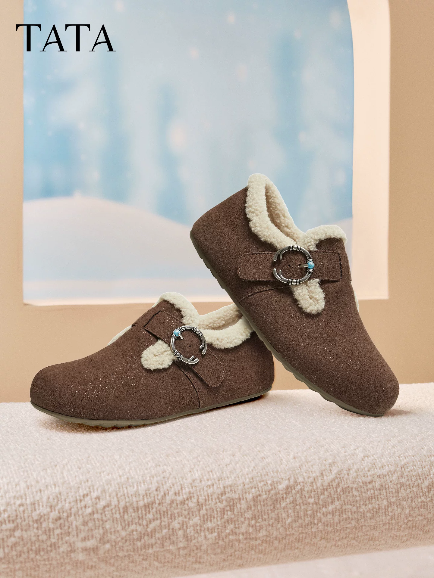 Giày Birkenstock lông mềm kiểu cổ điển TATA dành cho nữ 2025, giày cotton đế dày, dép lông mềm, giày mule CUG01CM5