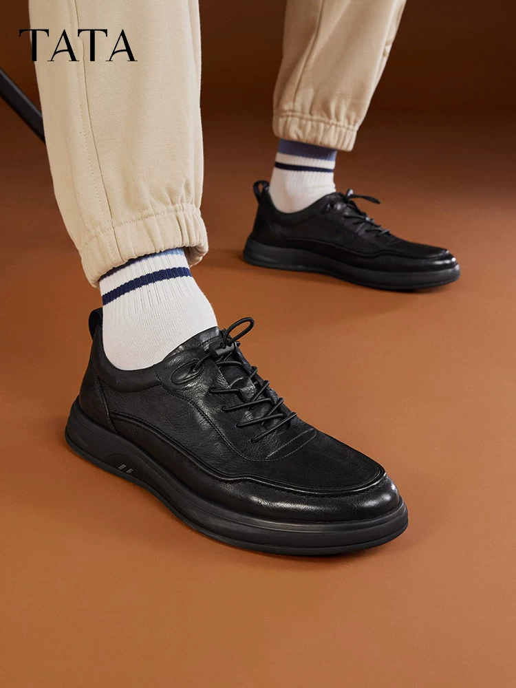 Giày da công sở thông thường phong cách Anh TATA dành cho nam, đế mềm thoải mái, giày bố mới mùa đông mẫu VXQ01CM5