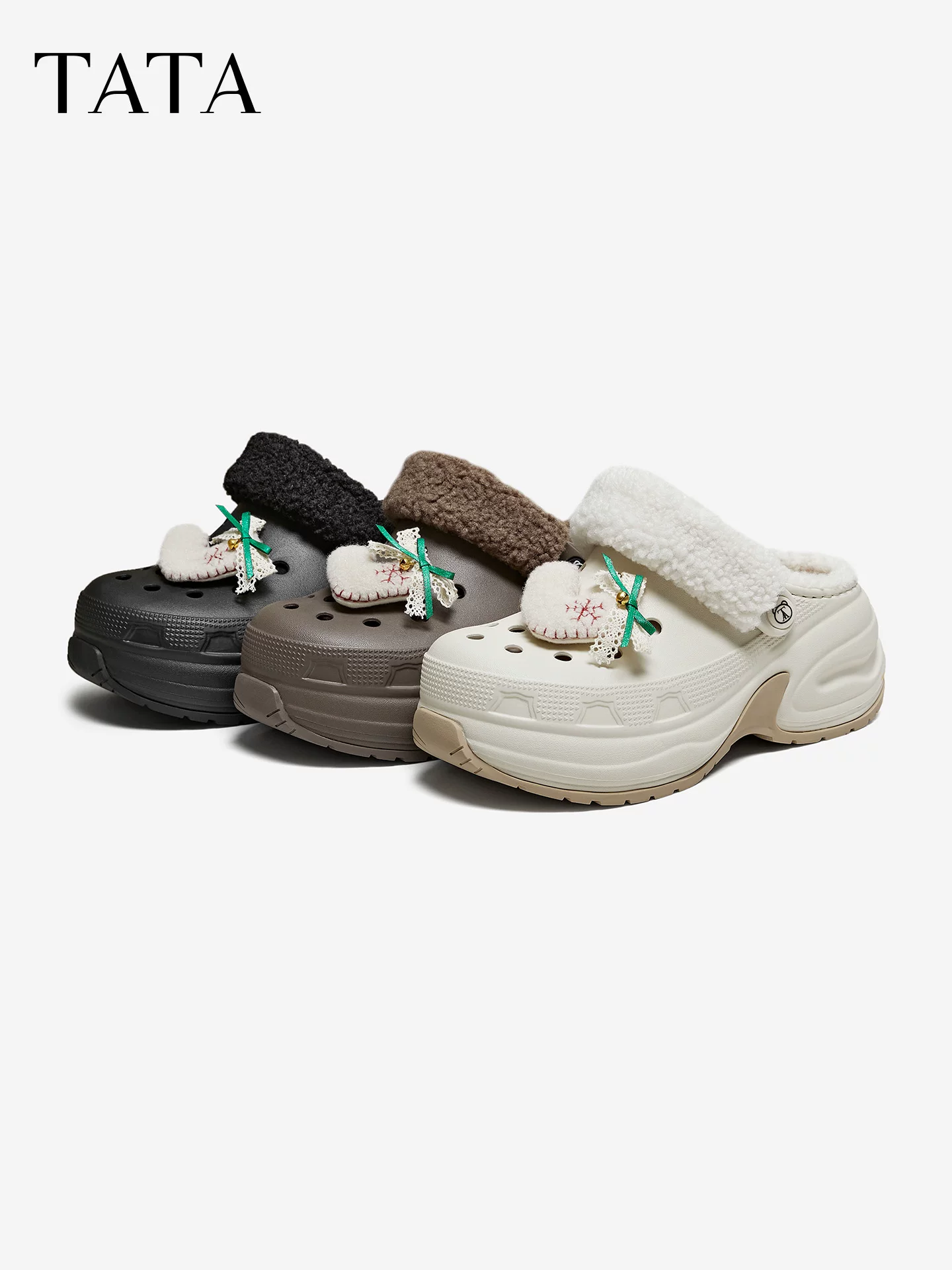 Giày bốt nữ TATA bằng vải cotton sang trọng, giày bốt đi tuyết, giày thường, đế dày, mũi kín, guốc lông CM903DH5