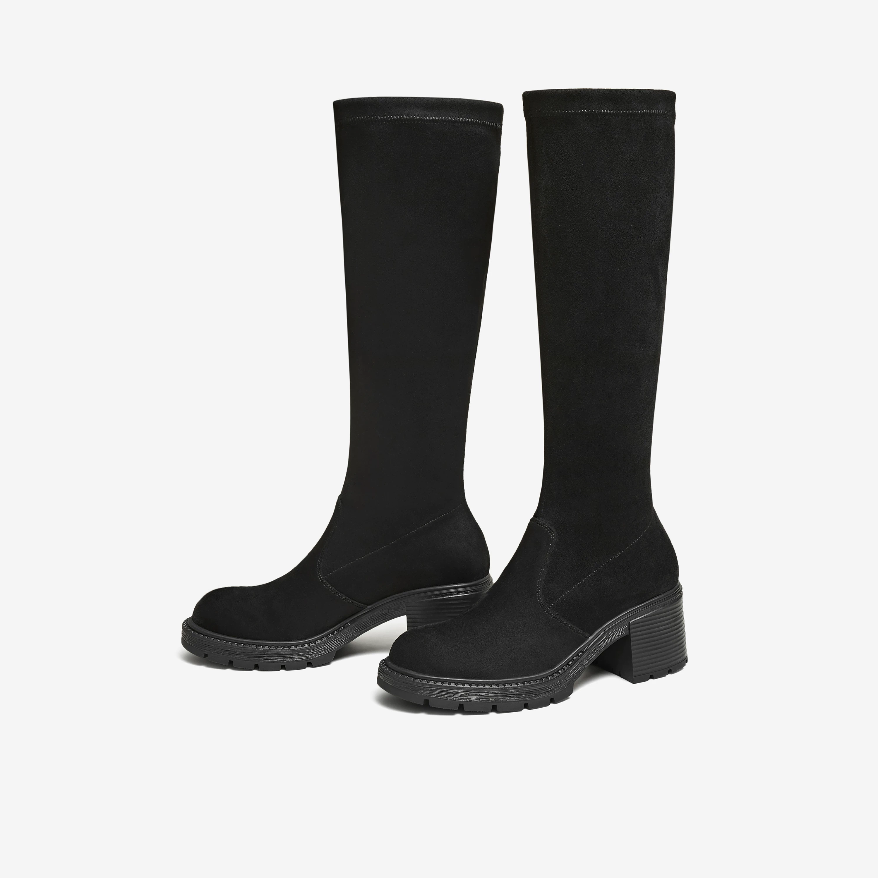 TATA giày bốt của anh ấy 2025 mùa đông mới giày bốt dài giày thường ngày giày bốt nữ đa năng giày bốt thun màu đen XWX03DG5