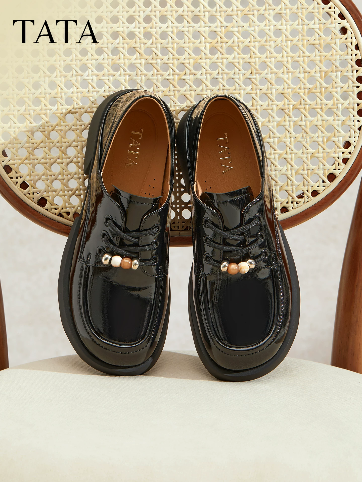 Giày Loafer TATA Nữ 2025 Mới Mùa Đông Da Thật Chính Hãng Da Giày Oxford Giày Đen CWK05CM5