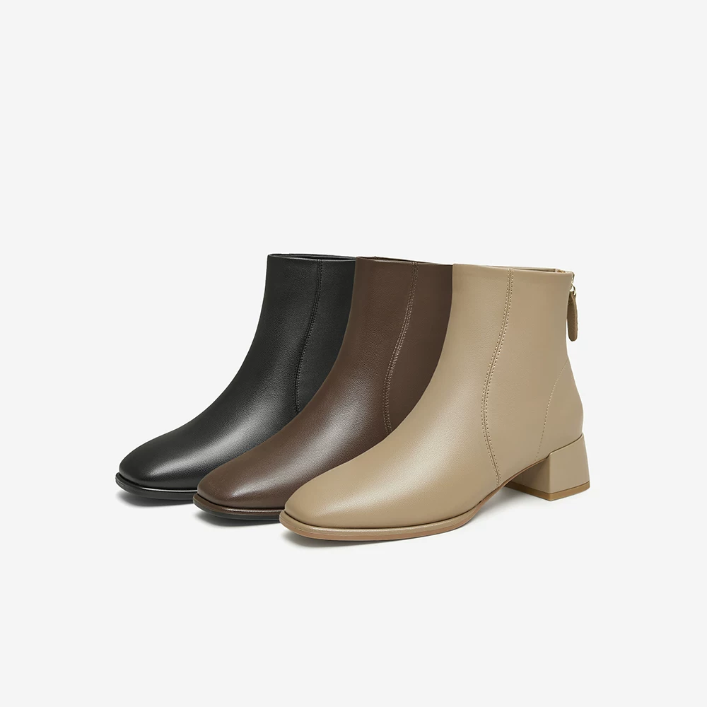 Giày bốt thời trang đi làm gót nhọn TATA dành cho nữ Giày bốt ngắn thông thường bằng da cừu mùa xuân mẫu mới 7AC56DD4