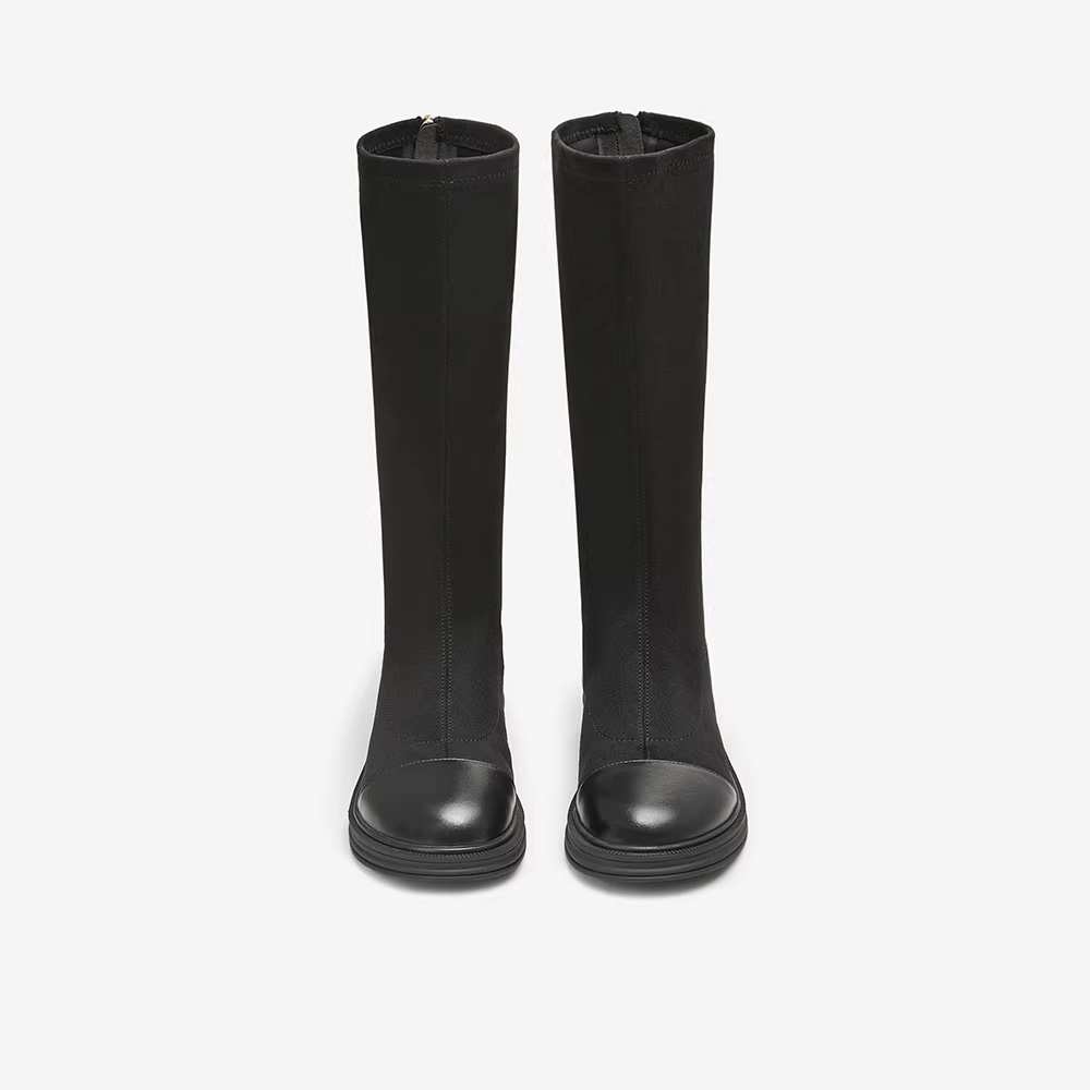 Tata her style bốt đế bằng dài bốt nữ đi làm thời trang bốt dáng ôm mùa đông giày mới WZB02DG4