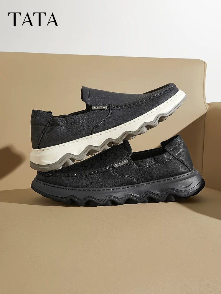 Giày lười nam TATA, giày da công sở thường ngày, giày bố da thật, mẫu mới xuân 2025 OER01AM5