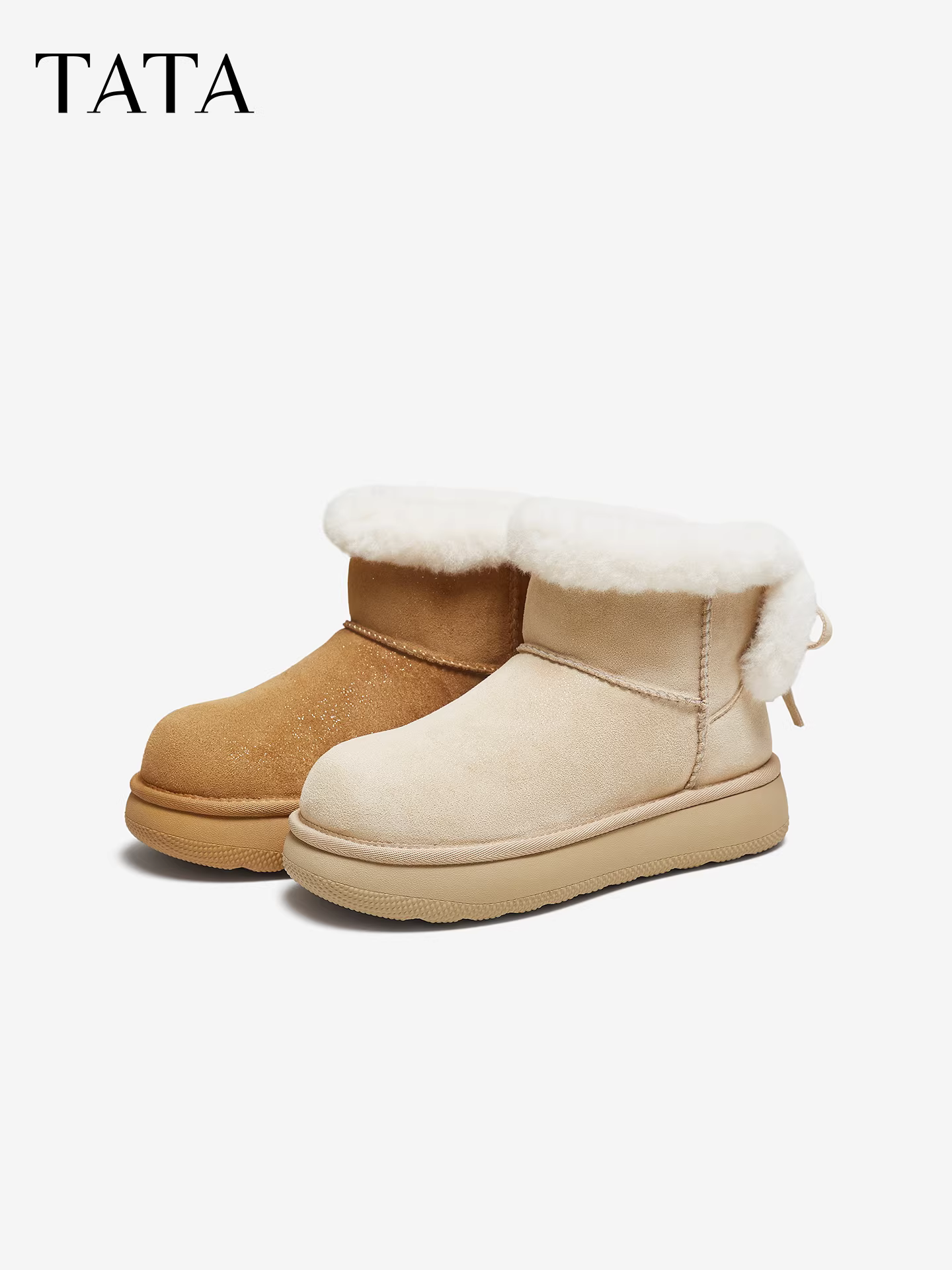 TATA giày đi tuyết của anh ấy/cô ấy 2025 giày mùa đông lót lông cừu bốt cotton lông thú chống thấm nước chống trơn trượt giày cotton ấm áp CUC01DD5