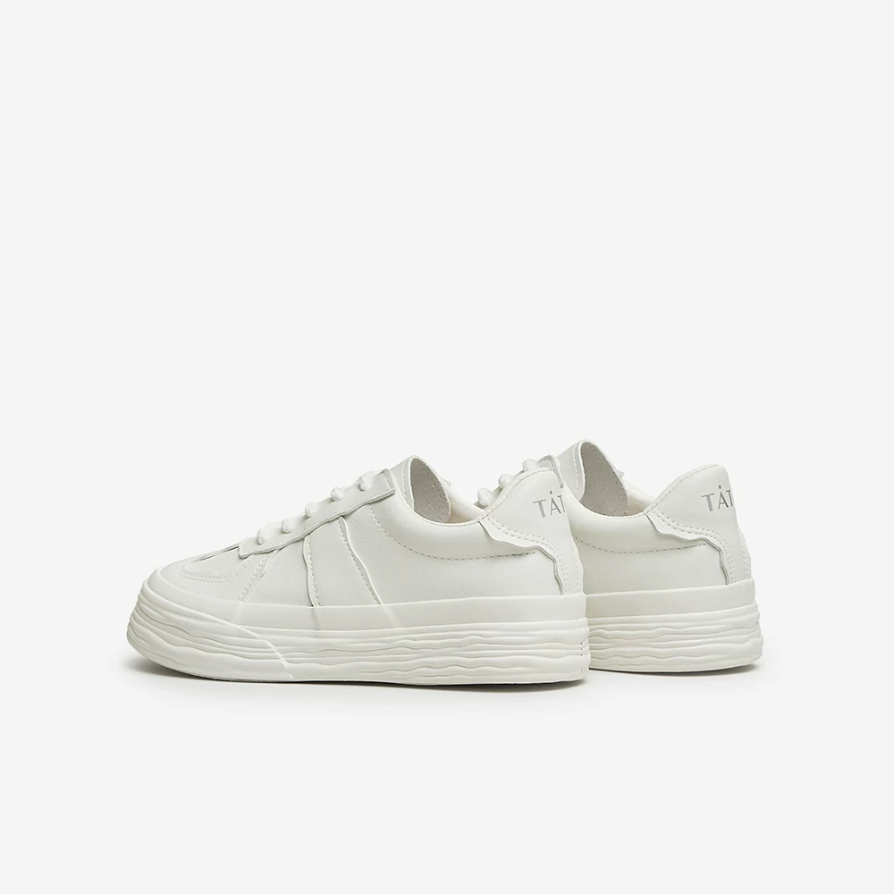 Giày Nữ Tata 2023 Thời Trang Mùa Xuân Giày Đa Năng Đế Dày Buộc Dây Giày Thể Thao Màu Trắng W4EA1CM4