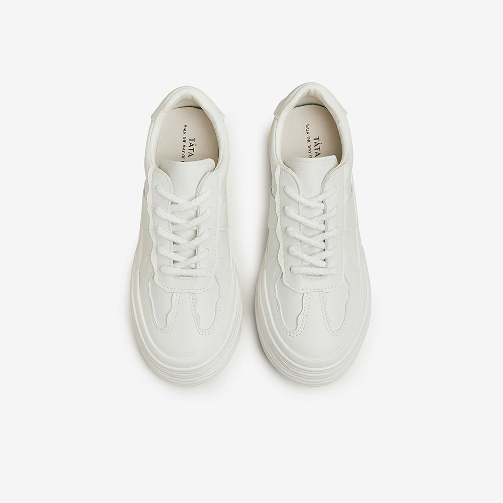 Giày Nữ Tata 2023 Thời Trang Mùa Xuân Giày Đa Năng Đế Dày Buộc Dây Giày Thể Thao Màu Trắng W4EA1CM4