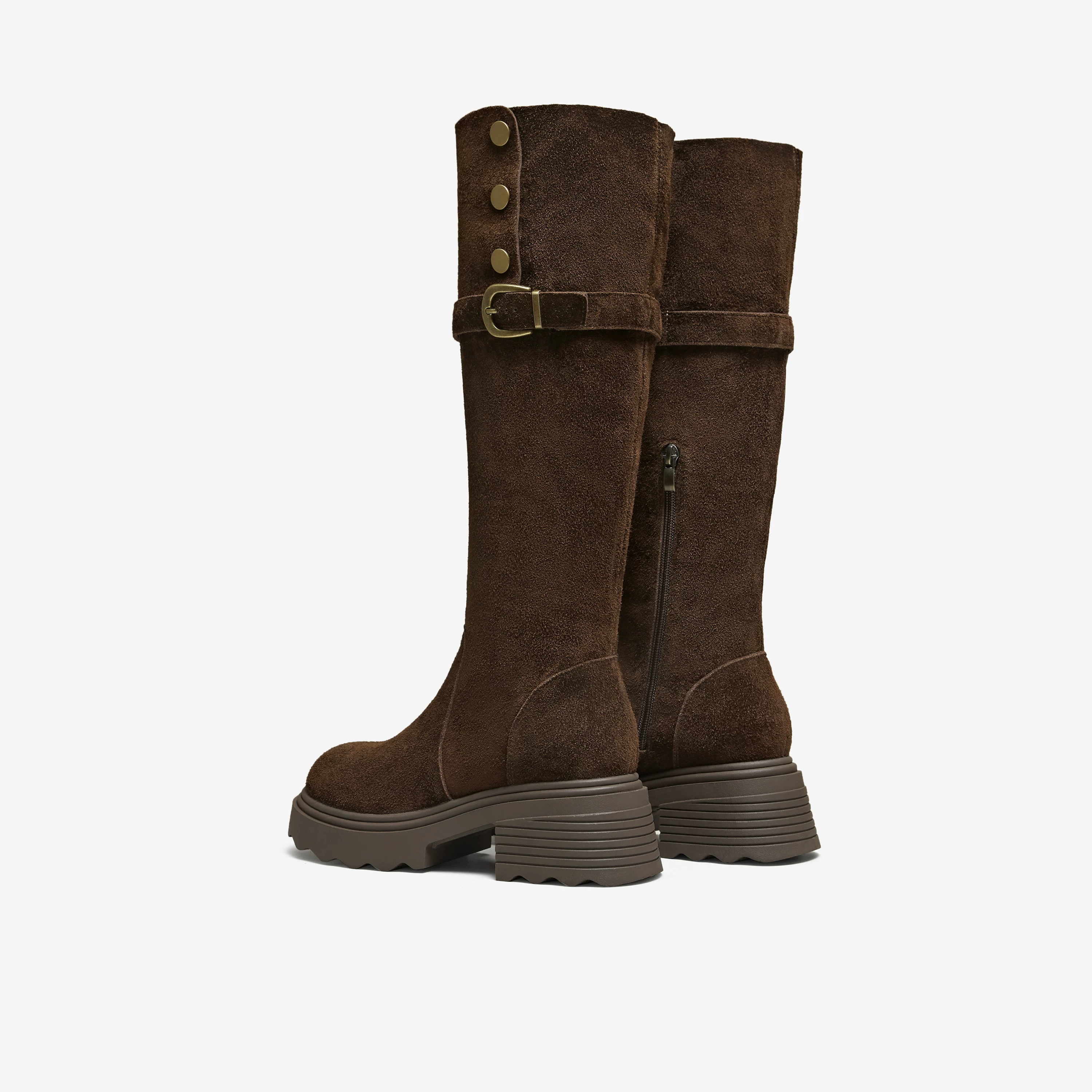 Giày Bốt Dài TATA 2025 Mùa Đông Da Bò Đa Năng Nữ Giày Bốt Dài Cổ Cao Phong Cách Retro Giày Bốt Tây JXH01DC5