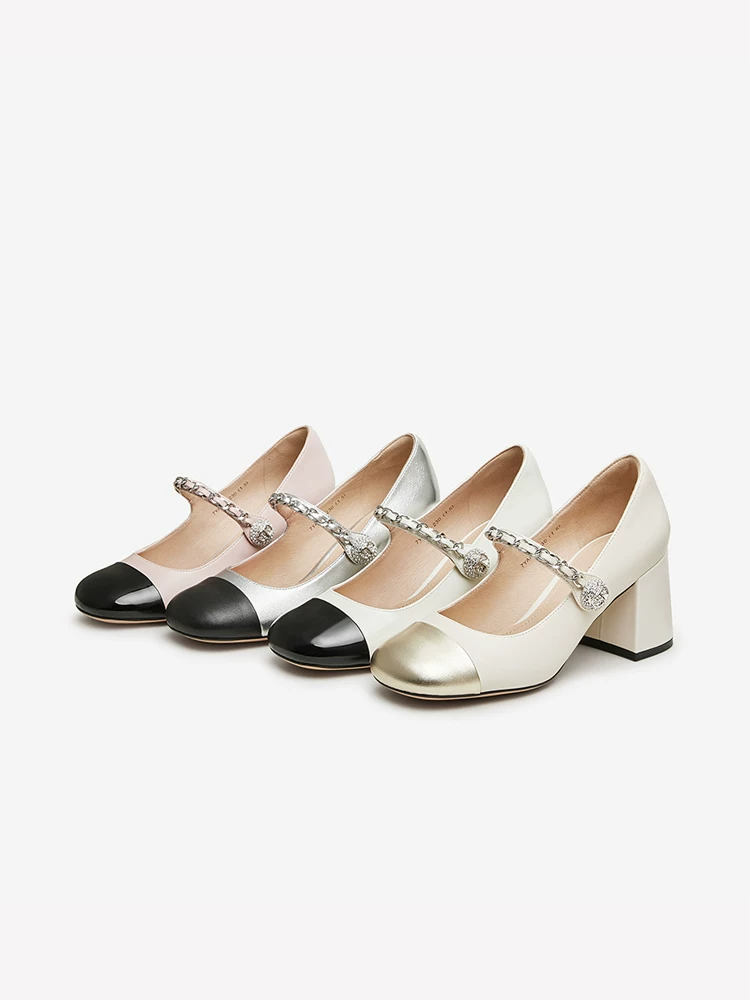 Giày nữ Tata mùa đông Giày cao gót kiểu Pháp phong cách Chanel Giày Mary Jane giày da nhỏ giày đơn 7YA07AQ4B