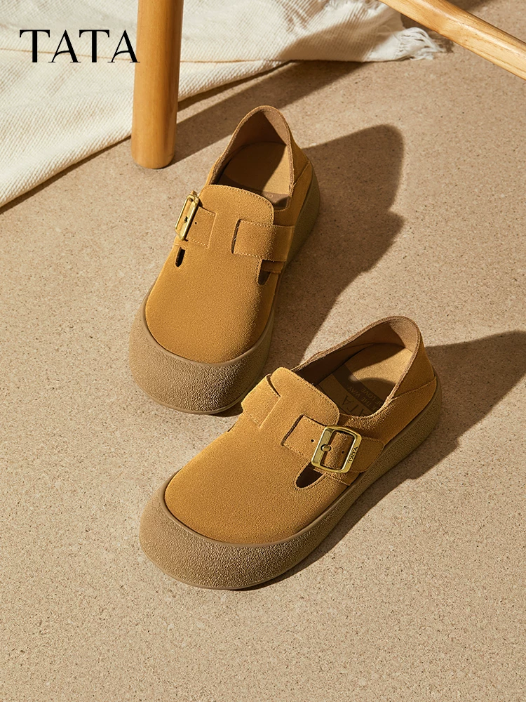 Giày nữ TATA 2025 thời trang mùa đông đa năng kiểu Birkenstock, kiểu lười, mẫu mới 4TR01CM5