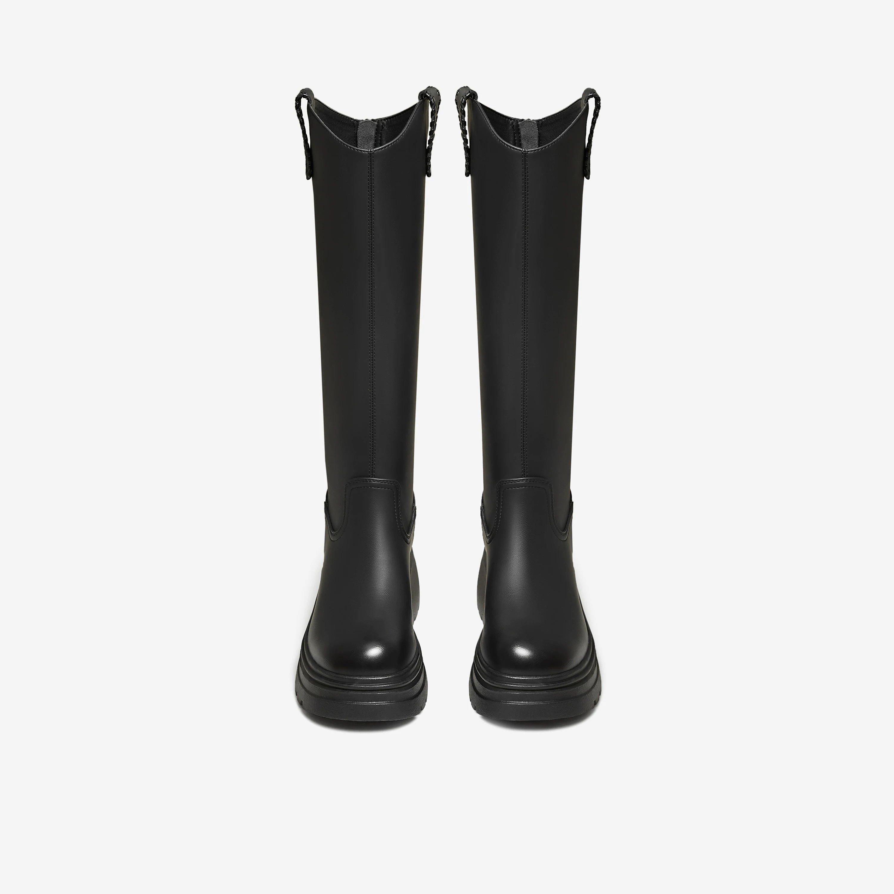 Giày bốt dài nữ TATA 2025 Giày bốt cưỡi ngựa phong cách mới mùa đông Giày bốt thời trang Giày bốt đen CGG03DG5