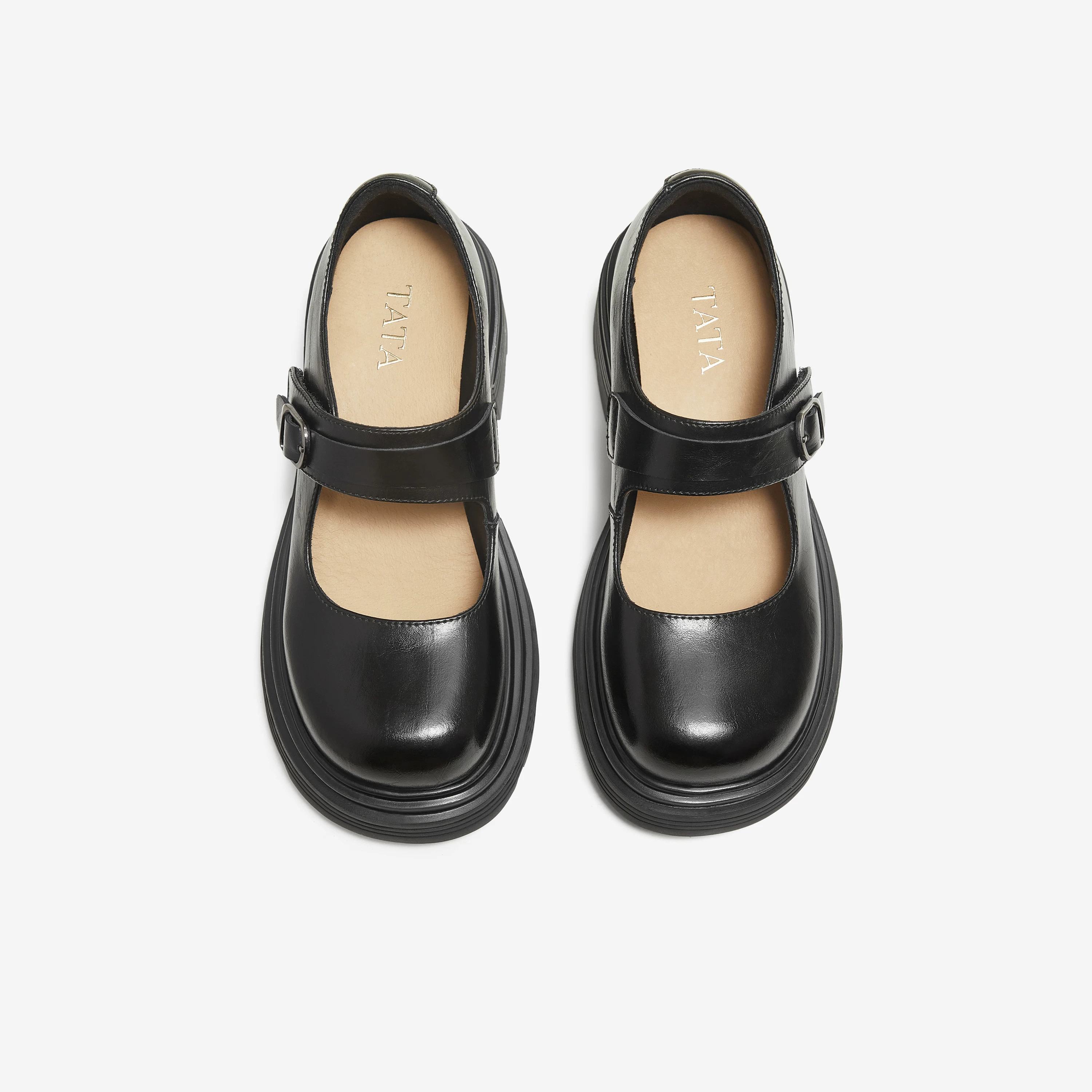 Giày Nữ TATA 2025 Giày Thường Ngày Mùa Đông Đa Năng Giày Mary Jane Giày Da Đen Mới CHY04CQ5