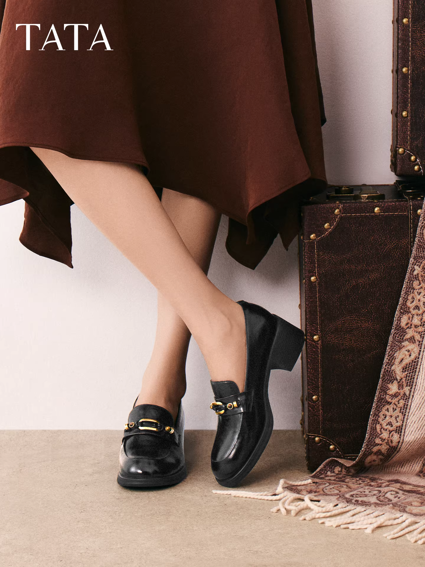 Giày Nữ TATA 2025 Giày Đơn Thời Trang Giày Đa Năng Giày Loafer Nữ Giày Da Nhỏ Mới WCNA6CA5