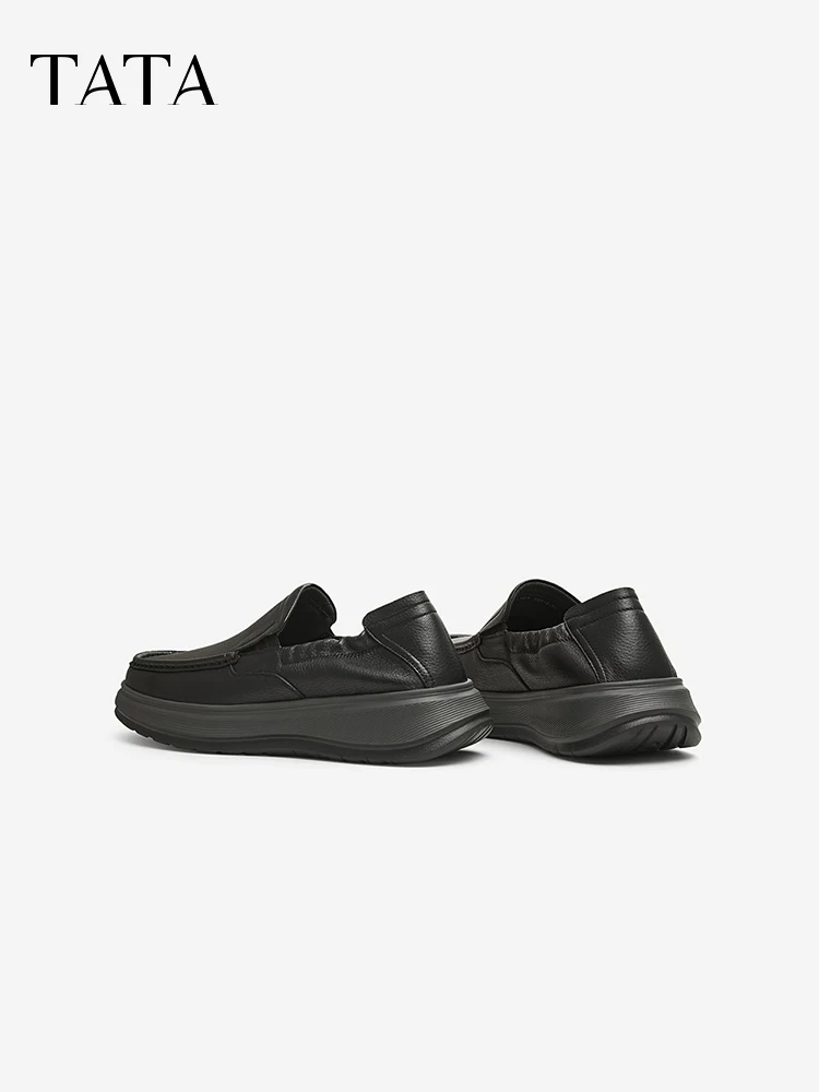 Giày da nam TATA, kiểu dáng lịch sự, dễ mang, đế mềm, da thật, kiểu giày bố, mẫu mới xuân 2025 VLN01AM5