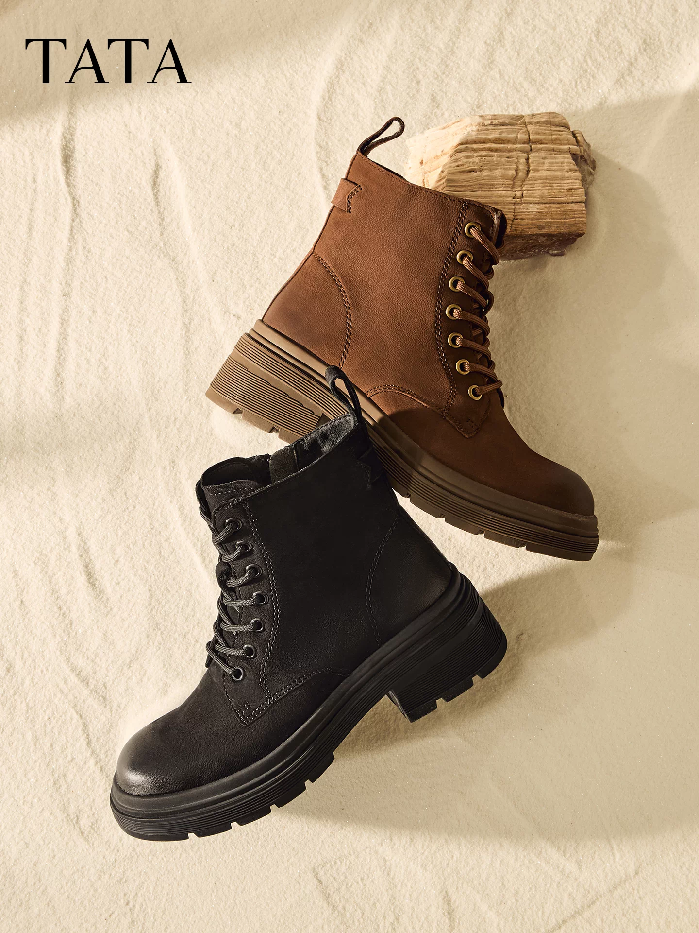 Giày bốt nữ TATA 2025 Giày bốt da cừu mùa đông Giày bốt đi làm Giày bốt Martin đế dày Giày bốt ngắn mới W3M04DD5