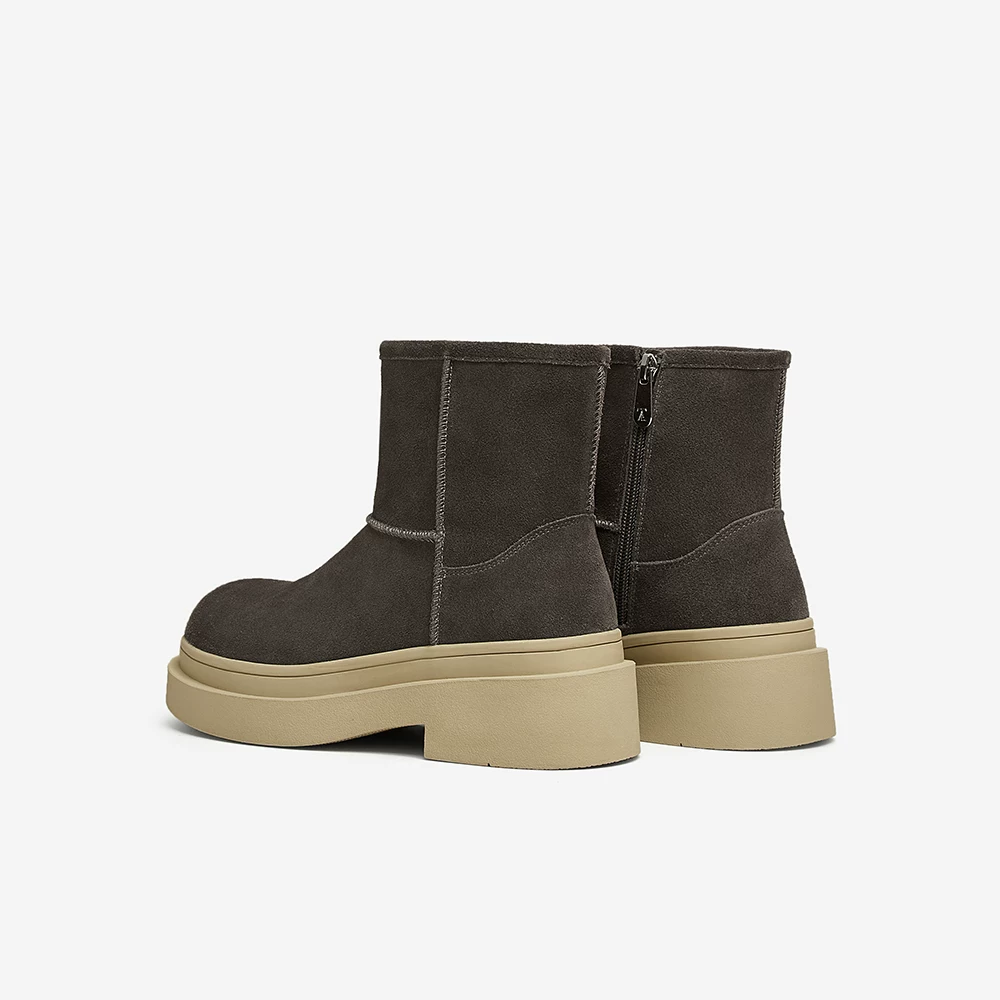 TATA Đế Dày Lót Lông Cừu Ủng Nữ Giày Bốt Nữ Ấm Da Thật Chính Hãng Da Vintage Giày Boot Cổ Ngắn Mùa Đông 2024 Mới CW501DD4