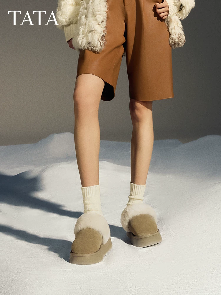 Giày dép lót lông dày TATA dành cho nữ, giày lông ấm áp, giày đơn, ủng đi tuyết, giày cotton WDX38CH4