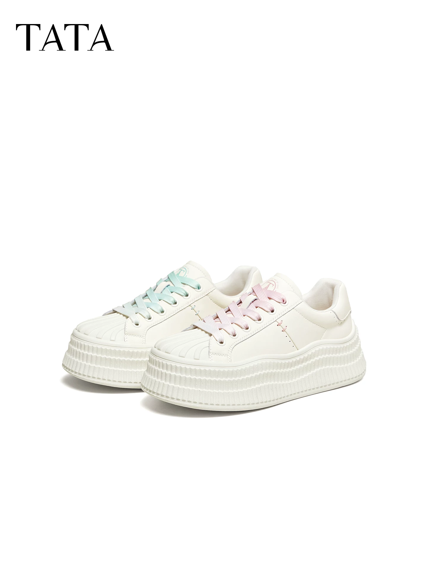 Giày Nữ TATA 2026 Mùa Xuân Mới Đế Dày Màu Trắng Giày Thường Đa Năng Tăng Chiều Cao Giày Thể Thao GNG04AM6