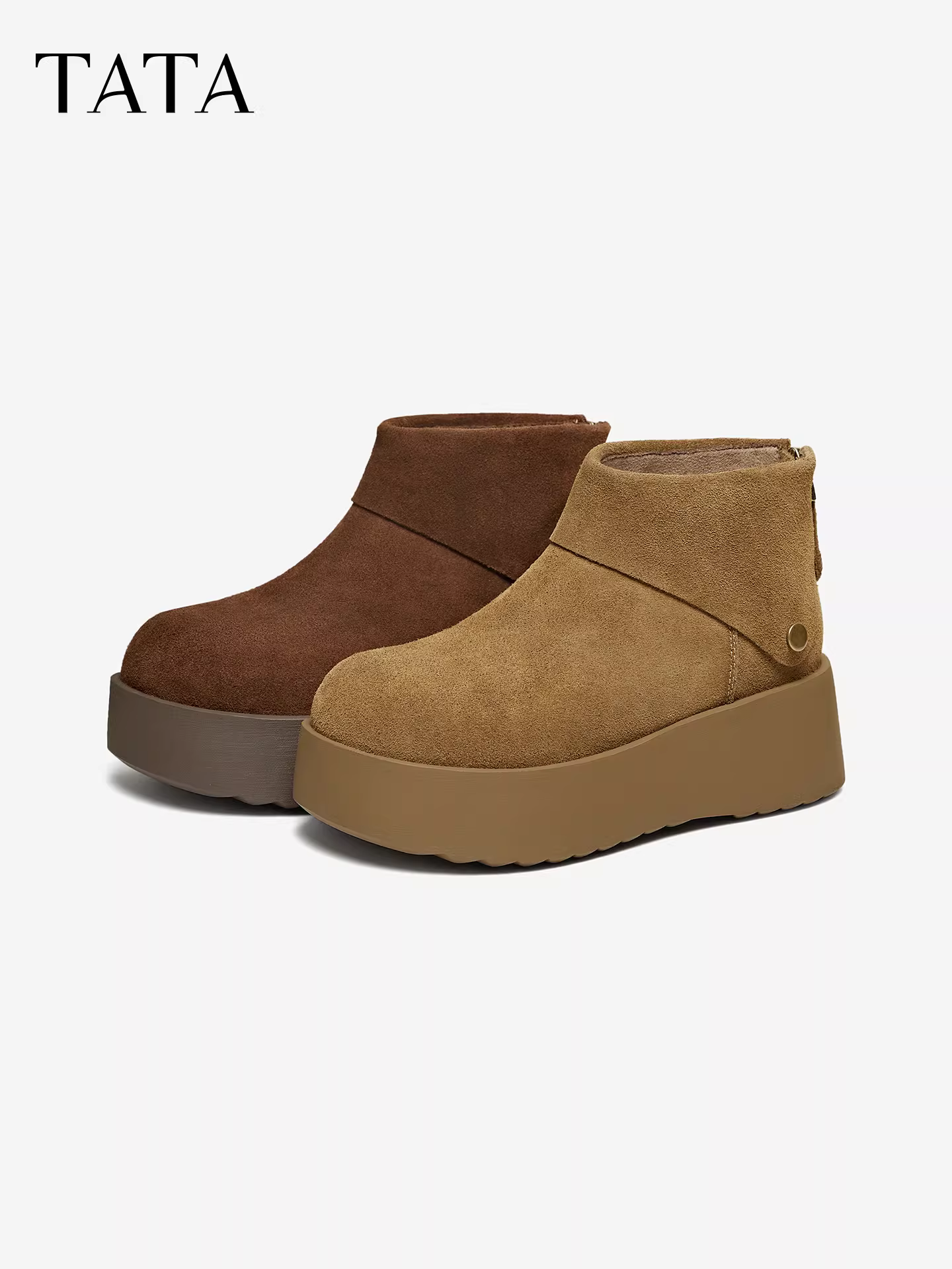 Giày nữ TATA mùa đông cao cấp Birkenstock giày cotton ấm áp giày đi tuyết cộng với giày lông thú sang trọng CMC01DD5