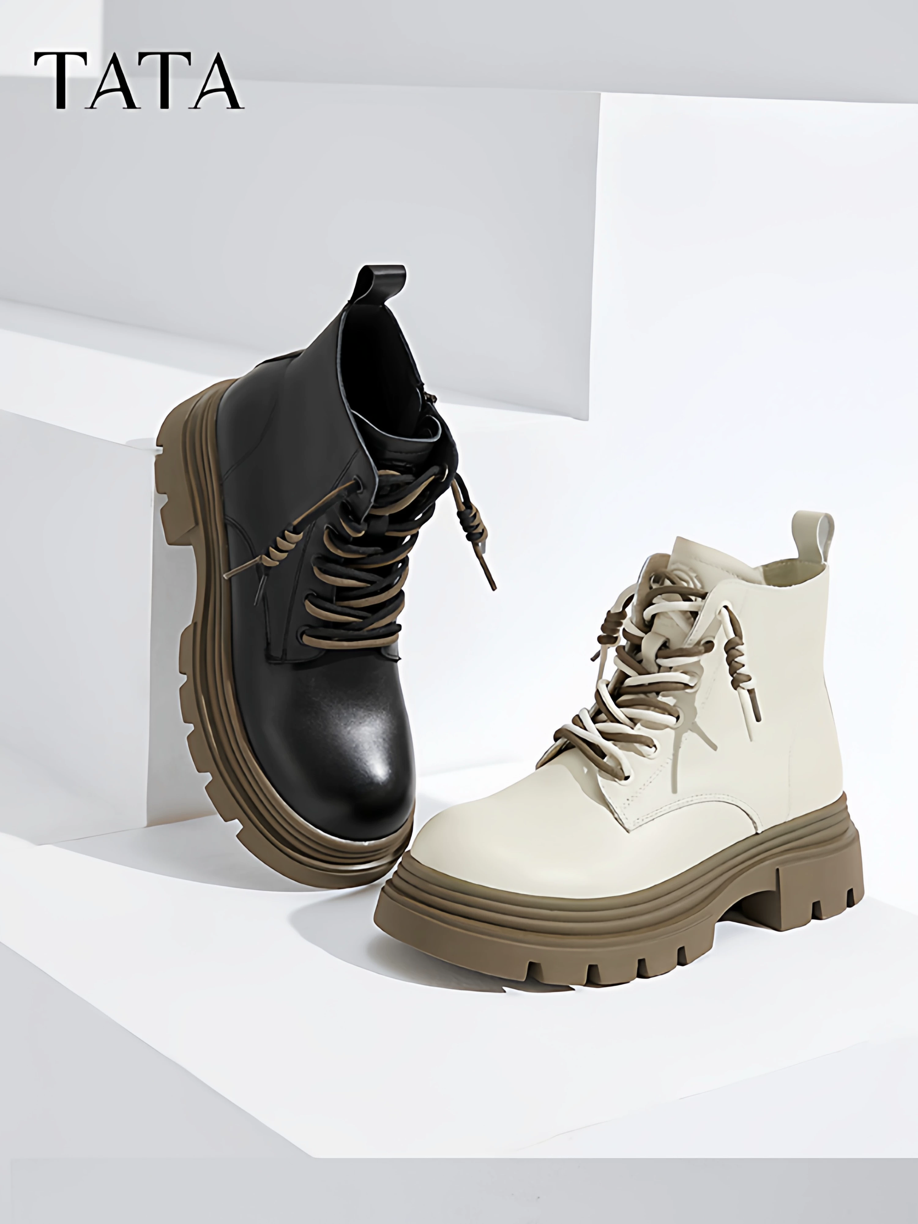 TATA giày bốt mùa đông của anh ấy/phụ nữ cùng phong cách thời trang giày thường ngày Giày bốt Martin nữ bốt ngắn mới CES01DD4