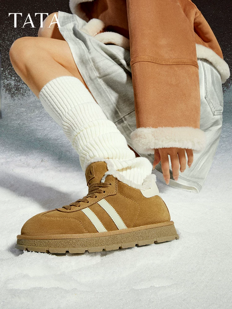 TATA Bánh Hạt Dẻ Retro Casual Đức Huấn Luyện Giày Ủng Có Lớp Lót Lông Cừu Lông Ấm Áp Giày Mùa Đông 6JM01DM4