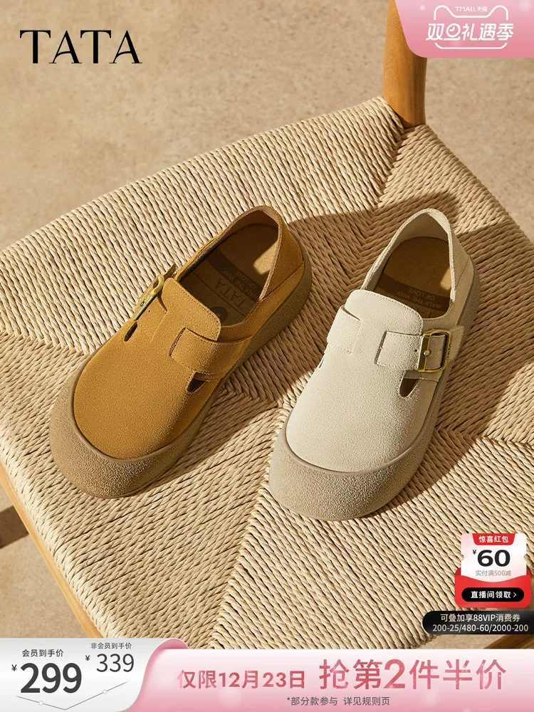 Giày nữ TATA 2025 thời trang mùa đông đa năng kiểu Birkenstock, kiểu lười, mẫu mới 4TR01CM5