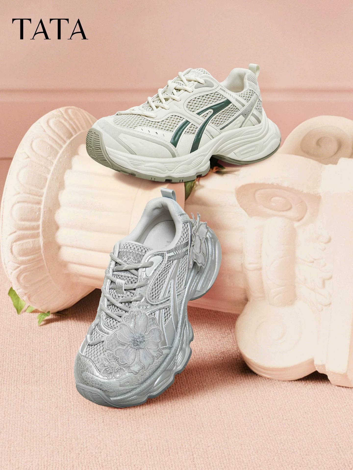 Giày Nữ TATA 2026 Mùa Xuân Mới Giày Thể Thao Thông Thường Đa Năng Đế Dày Tăng Chiều Cao Giày Bố CKY01AM6