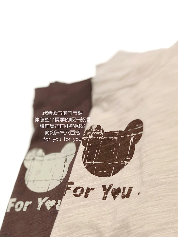 Thiết kế hình gấu đơn giản~chất liệu cotton tre mềm mỏng~Áo thun ngắn tay in hình hoạt hình phong cách Hàn Quốc mùa hè dành cho trẻ em sành điệu cho bé trai và bé gái.